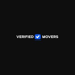 Logo with text 'Verified Movers' and a checkmark symbol on a black background.